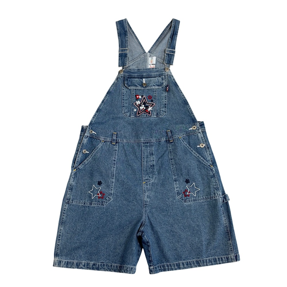 Disney Shortalls 16W Blue Denim Mickey Mouse Star Embroidered Patriotic